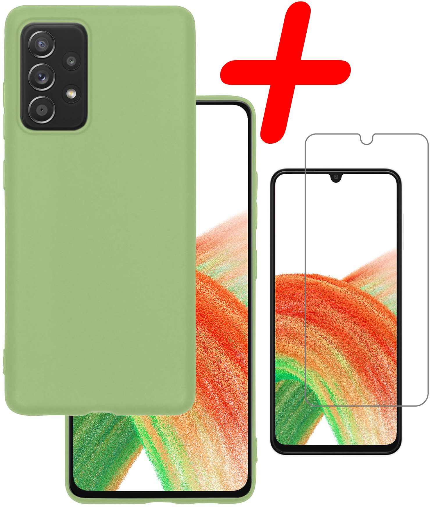 BASEY. Hoes Geschikt voor Samsung A33 Hoesje Siliconen Back Cover Case Met Screenprotector - Hoesje Geschikt voor Samsung Galaxy A33 Hoes Cover Hoesje - Groen