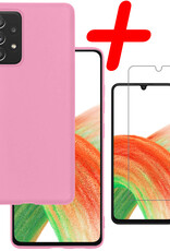 BASEY. Hoes Geschikt voor Samsung A33 Hoesje Siliconen Back Cover Case Met Screenprotector - Hoesje Geschikt voor Samsung Galaxy A33 Hoes Cover Hoesje - Lichtroze