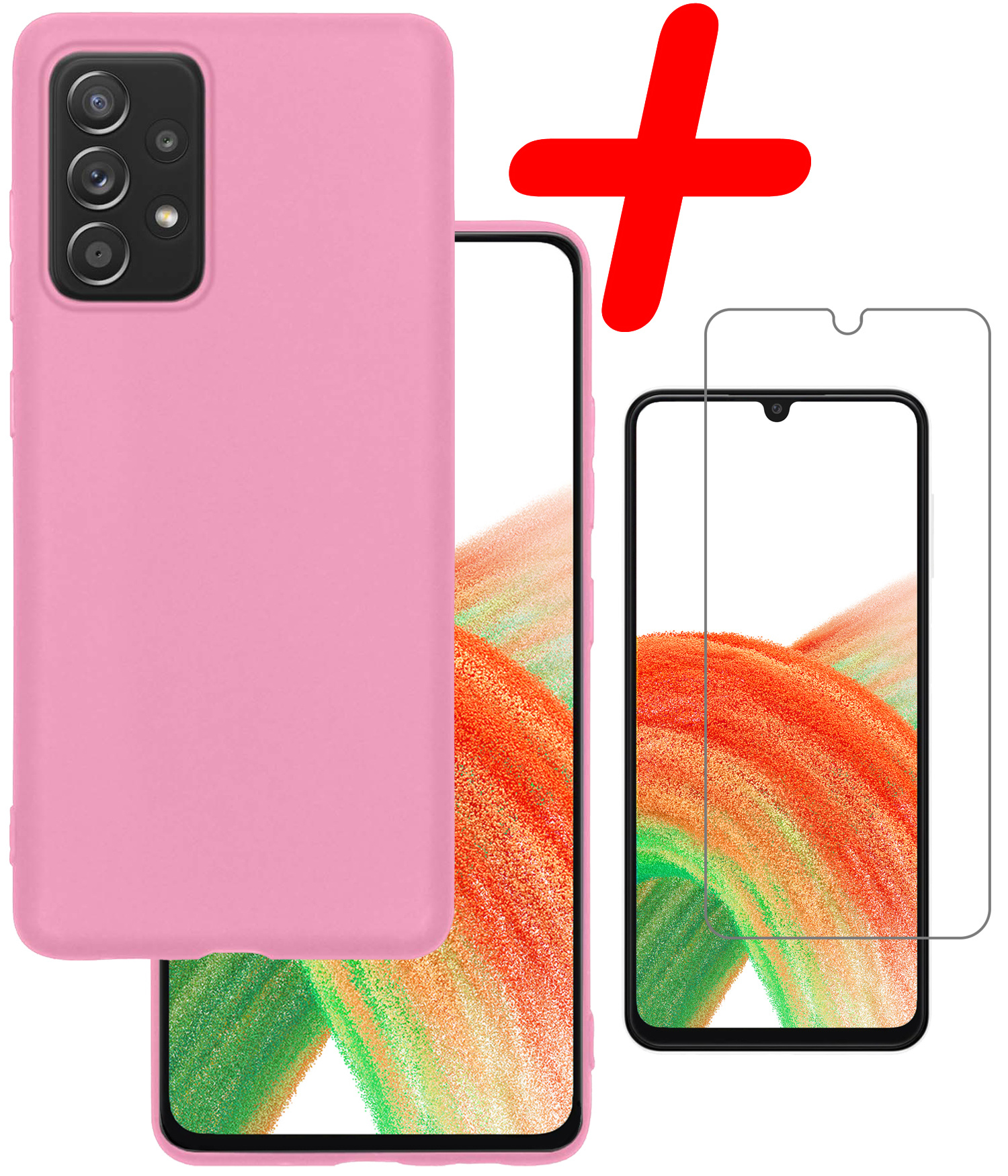 BASEY. Hoes Geschikt voor Samsung A33 Hoesje Siliconen Back Cover Case Met Screenprotector - Hoesje Geschikt voor Samsung Galaxy A33 Hoes Cover Hoesje - Lichtroze