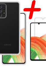 BASEY. Hoes Geschikt voor Samsung A33 Hoesje Siliconen Back Cover Case Met Screenprotector - Hoesje Geschikt voor Samsung Galaxy A33 Hoes Cover Hoesje - Transparant