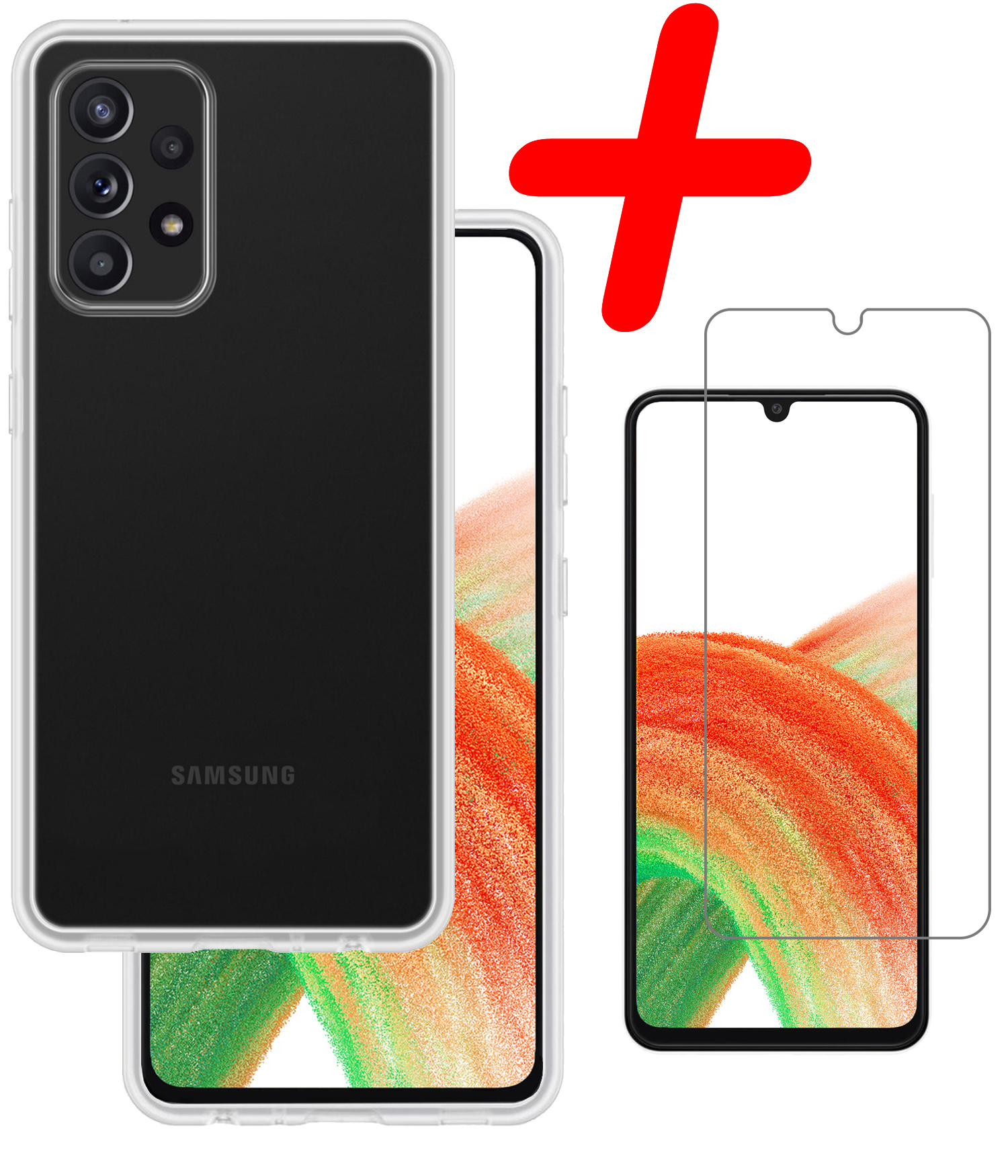 BASEY. Hoes Geschikt voor Samsung A33 Hoesje Siliconen Back Cover Case Met Screenprotector - Hoesje Geschikt voor Samsung Galaxy A33 Hoes Cover Hoesje - Transparant