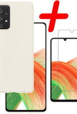 BASEY. Hoes Geschikt voor Samsung A33 Hoesje Siliconen Back Cover Case Met Screenprotector - Hoesje Geschikt voor Samsung Galaxy A33 Hoes Cover Hoesje - Wit