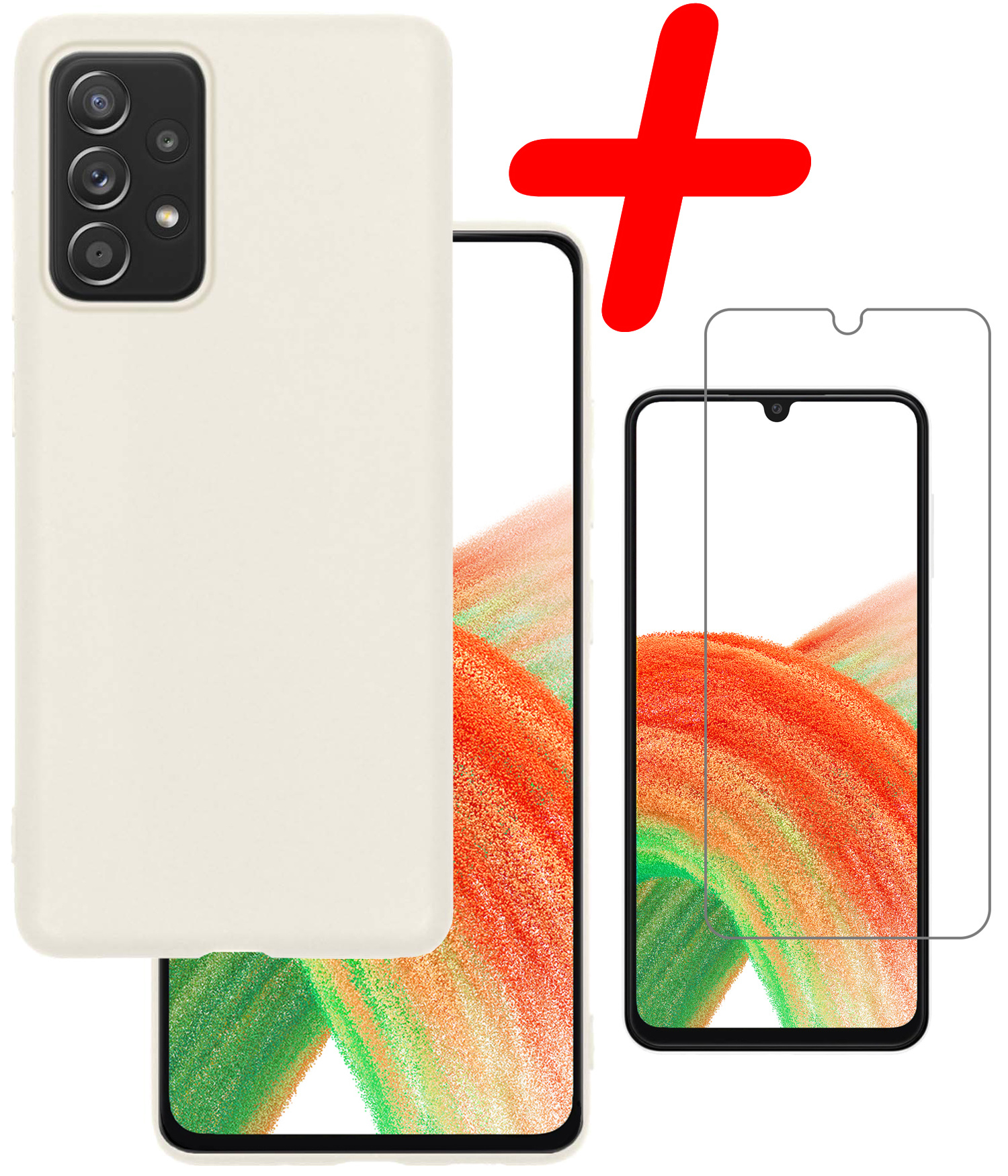 BASEY. Hoes Geschikt voor Samsung A33 Hoesje Siliconen Back Cover Case Met Screenprotector - Hoesje Geschikt voor Samsung Galaxy A33 Hoes Cover Hoesje - Wit