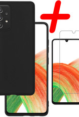 BASEY. Hoes Geschikt voor Samsung A33 Hoesje Siliconen Back Cover Case Met Screenprotector - Hoesje Geschikt voor Samsung Galaxy A33 Hoes Cover Hoesje - Zwart