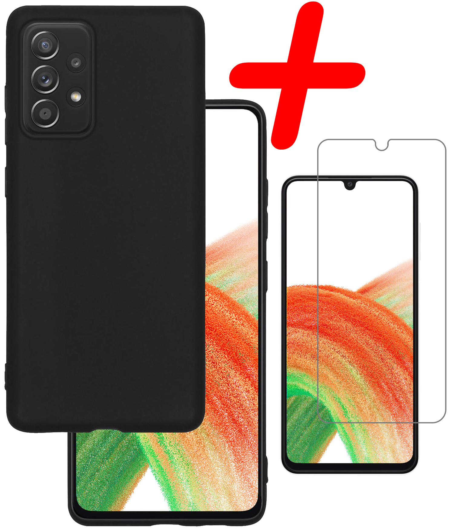 BASEY. Hoes Geschikt voor Samsung A33 Hoesje Siliconen Back Cover Case Met Screenprotector - Hoesje Geschikt voor Samsung Galaxy A33 Hoes Cover Hoesje - Zwart