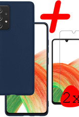 BASEY. Hoes Geschikt voor Samsung A33 Hoesje Siliconen Back Cover Case Met 2x Screenprotector - Hoesje Geschikt voor Samsung Galaxy A33 Hoes Cover Hoesje - Donkerblauw
