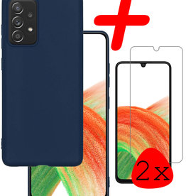 BASEY. Samsung Galaxy A33 Hoesje Siliconen Met 2x Screenprotector - Donkerblauw