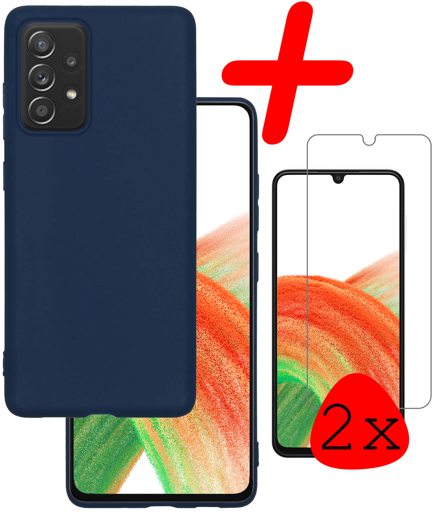 BASEY. Hoes Geschikt voor Samsung A33 Hoesje Siliconen Back Cover Case Met 2x Screenprotector - Hoesje Geschikt voor Samsung Galaxy A33 Hoes Cover Hoesje - Donkerblauw
