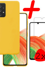 BASEY. Hoes Geschikt voor Samsung A33 Hoesje Siliconen Back Cover Case Met 2x Screenprotector - Hoesje Geschikt voor Samsung Galaxy A33 Hoes Cover Hoesje - Geel