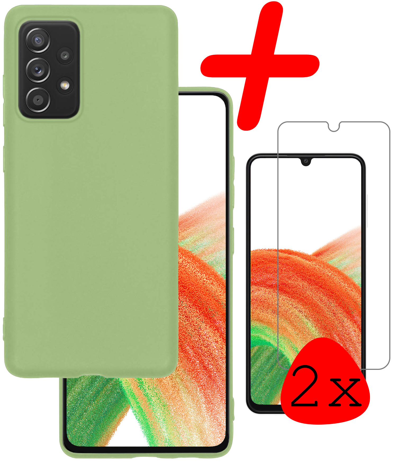 BASEY. Hoes Geschikt voor Samsung A33 Hoesje Siliconen Back Cover Case Met 2x Screenprotector - Hoesje Geschikt voor Samsung Galaxy A33 Hoes Cover Hoesje - Groen