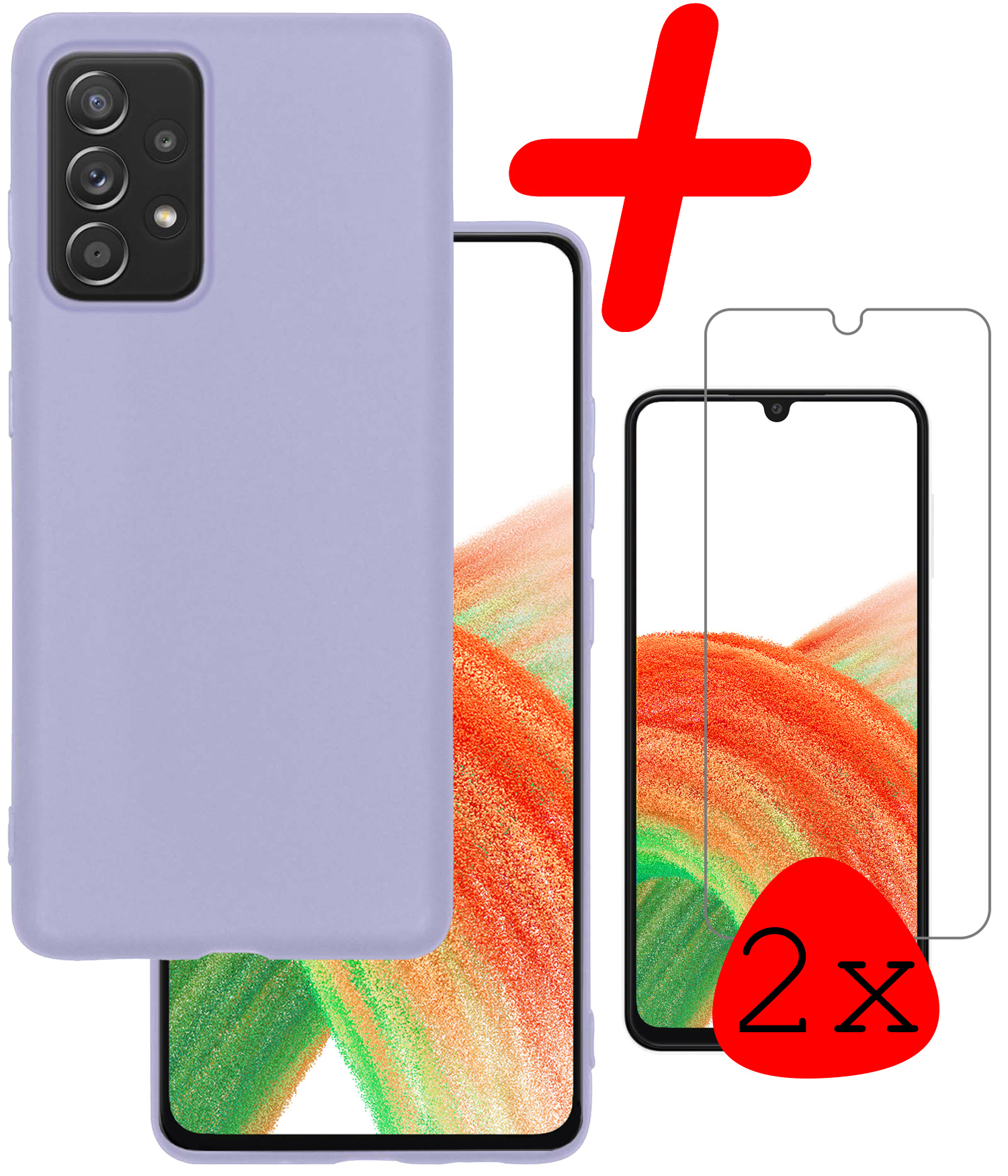 BASEY. Hoes Geschikt voor Samsung A33 Hoesje Siliconen Back Cover Case Met 2x Screenprotector - Hoesje Geschikt voor Samsung Galaxy A33 Hoes Cover Hoesje - Lila