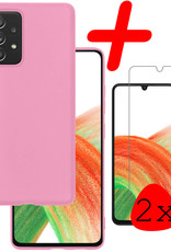 BASEY. Hoes Geschikt voor Samsung A33 Hoesje Siliconen Back Cover Case Met 2x Screenprotector - Hoesje Geschikt voor Samsung Galaxy A33 Hoes Cover Hoesje - Lichtroze