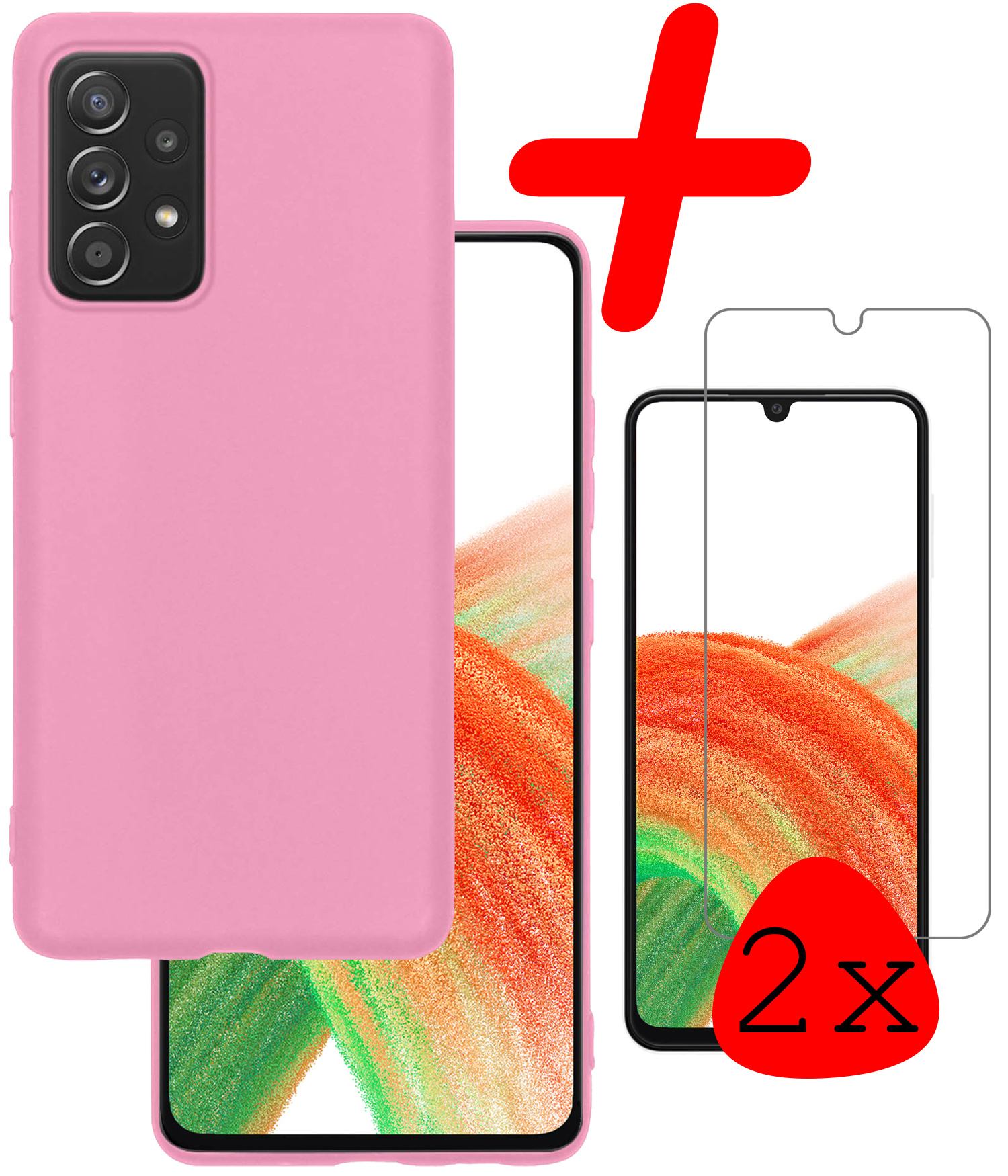 BASEY. Hoes Geschikt voor Samsung A33 Hoesje Siliconen Back Cover Case Met 2x Screenprotector - Hoesje Geschikt voor Samsung Galaxy A33 Hoes Cover Hoesje - Lichtroze