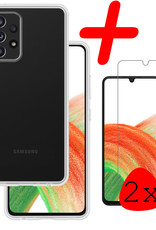 BASEY. Hoes Geschikt voor Samsung A33 Hoesje Siliconen Back Cover Case Met 2x Screenprotector - Hoesje Geschikt voor Samsung Galaxy A33 Hoes Cover Hoesje - Transparant