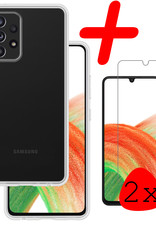 Samsung Galaxy A33 Hoesje Siliconen Met 2x Screenprotector - Samsung Galaxy A33 Case Hoes Met 2x Screenprotector - Transparant