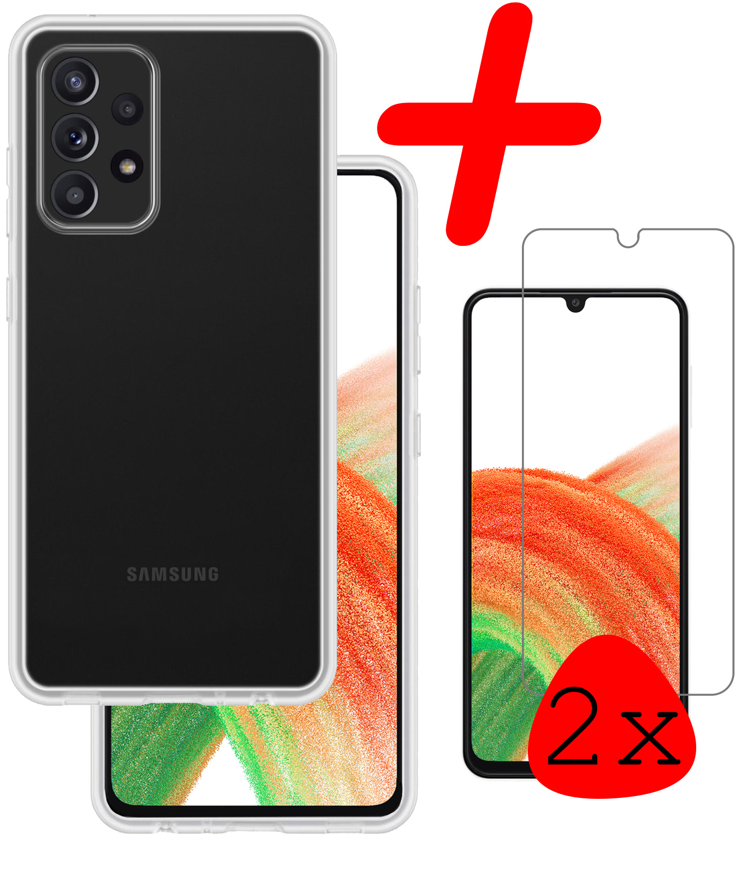 BASEY. Hoes Geschikt voor Samsung A33 Hoesje Siliconen Back Cover Case Met 2x Screenprotector - Hoesje Geschikt voor Samsung Galaxy A33 Hoes Cover Hoesje - Transparant