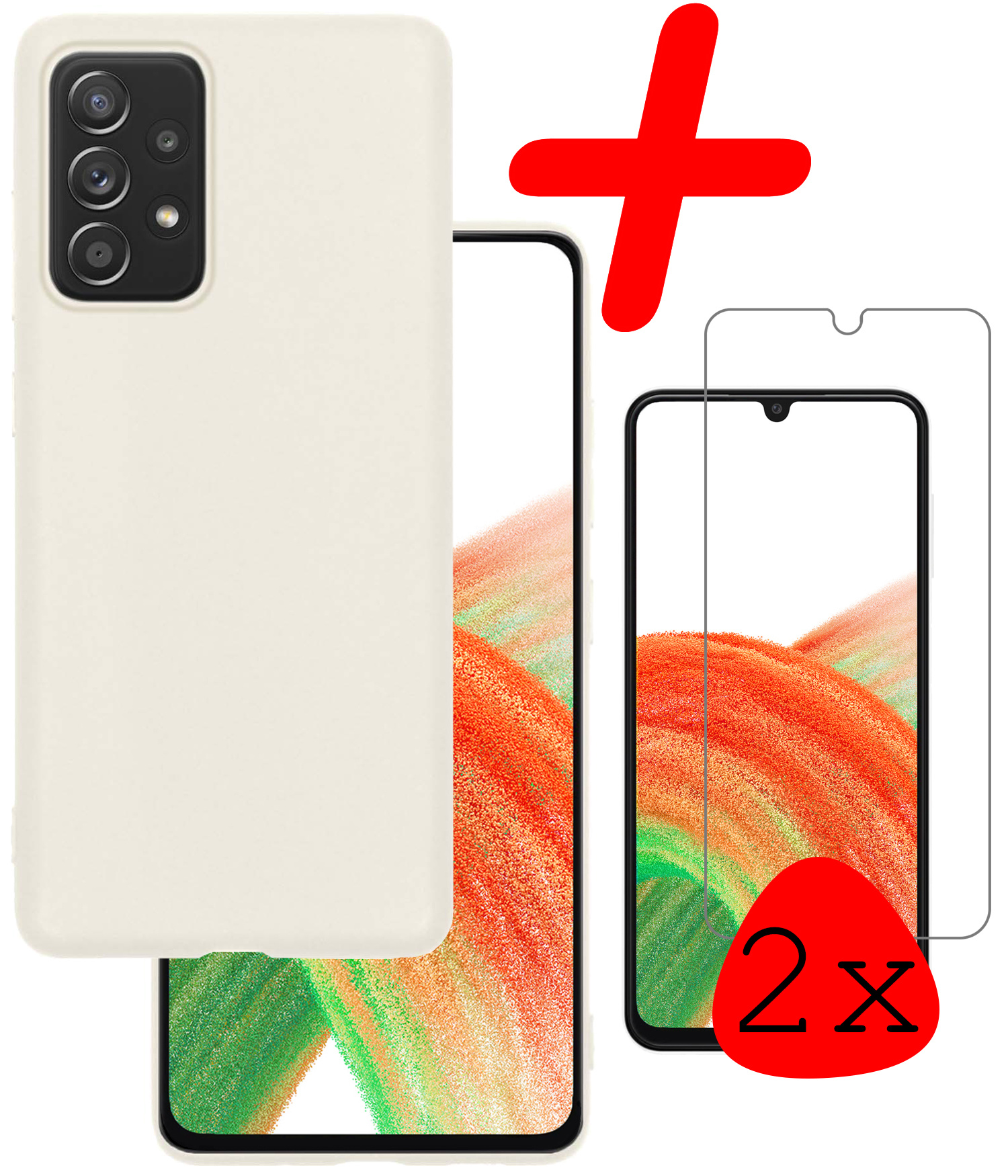 BASEY. Hoes Geschikt voor Samsung A33 Hoesje Siliconen Back Cover Case Met 2x Screenprotector - Hoesje Geschikt voor Samsung Galaxy A33 Hoes Cover Hoesje - Wit