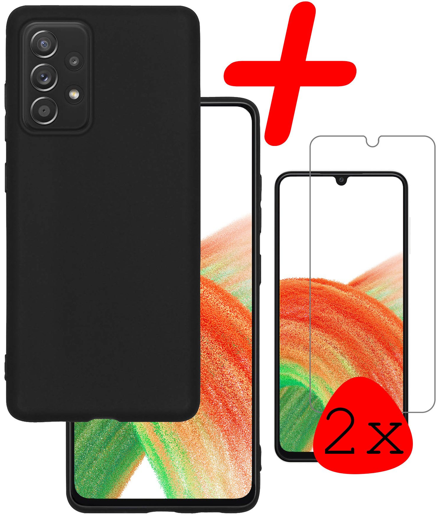 BASEY. Hoes Geschikt voor Samsung A33 Hoesje Siliconen Back Cover Case Met 2x Screenprotector - Hoesje Geschikt voor Samsung Galaxy A33 Hoes Cover Hoesje - Zwart