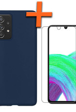 Nomfy Hoesje Geschikt voor Samsung A33 Hoesje Siliconen Cover Case Met Screenprotector - Hoes Geschikt voor Samsung Galaxy A33 Hoes Back Case - Donkerblauw