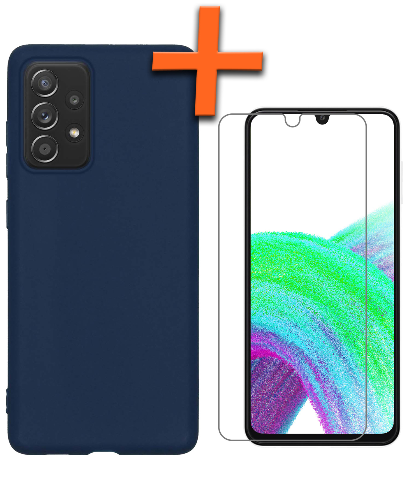 Nomfy Hoesje Geschikt voor Samsung A33 Hoesje Siliconen Cover Case Met Screenprotector - Hoes Geschikt voor Samsung Galaxy A33 Hoes Back Case - Donkerblauw