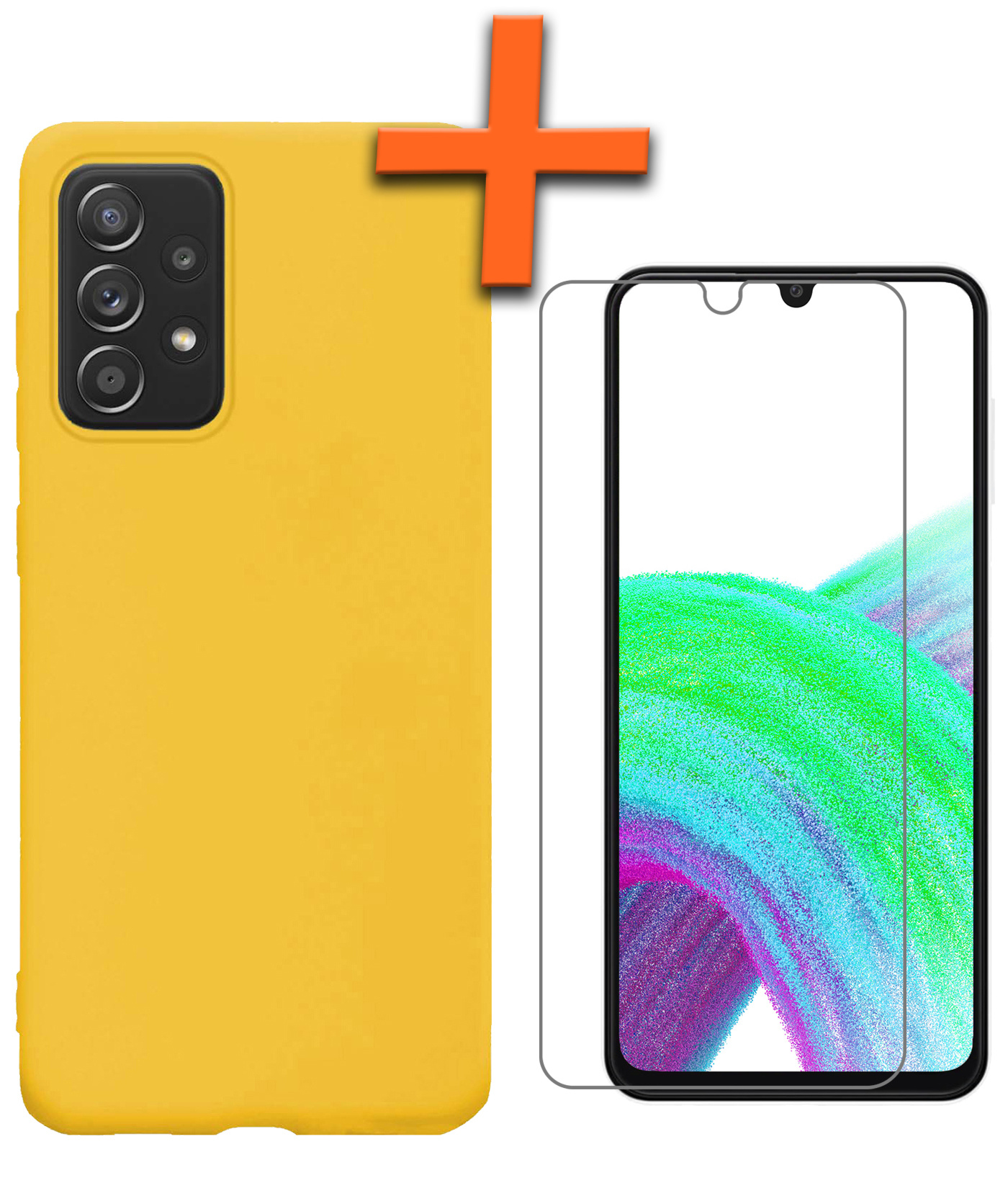 Nomfy Hoesje Geschikt voor Samsung A33 Hoesje Siliconen Cover Case Met Screenprotector - Hoes Geschikt voor Samsung Galaxy A33 Hoes Back Case - Geel