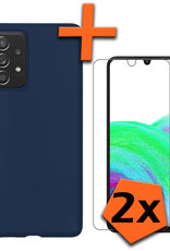 Nomfy Hoesje Geschikt voor Samsung A33 Hoesje Siliconen Cover Case Met 2x Screenprotector - Hoes Geschikt voor Samsung Galaxy A33 Hoes Back Case - Donkerblauw