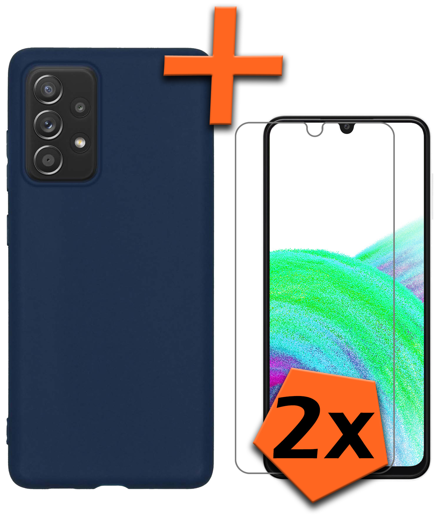 Nomfy Hoesje Geschikt voor Samsung A33 Hoesje Siliconen Cover Case Met 2x Screenprotector - Hoes Geschikt voor Samsung Galaxy A33 Hoes Back Case - Donkerblauw