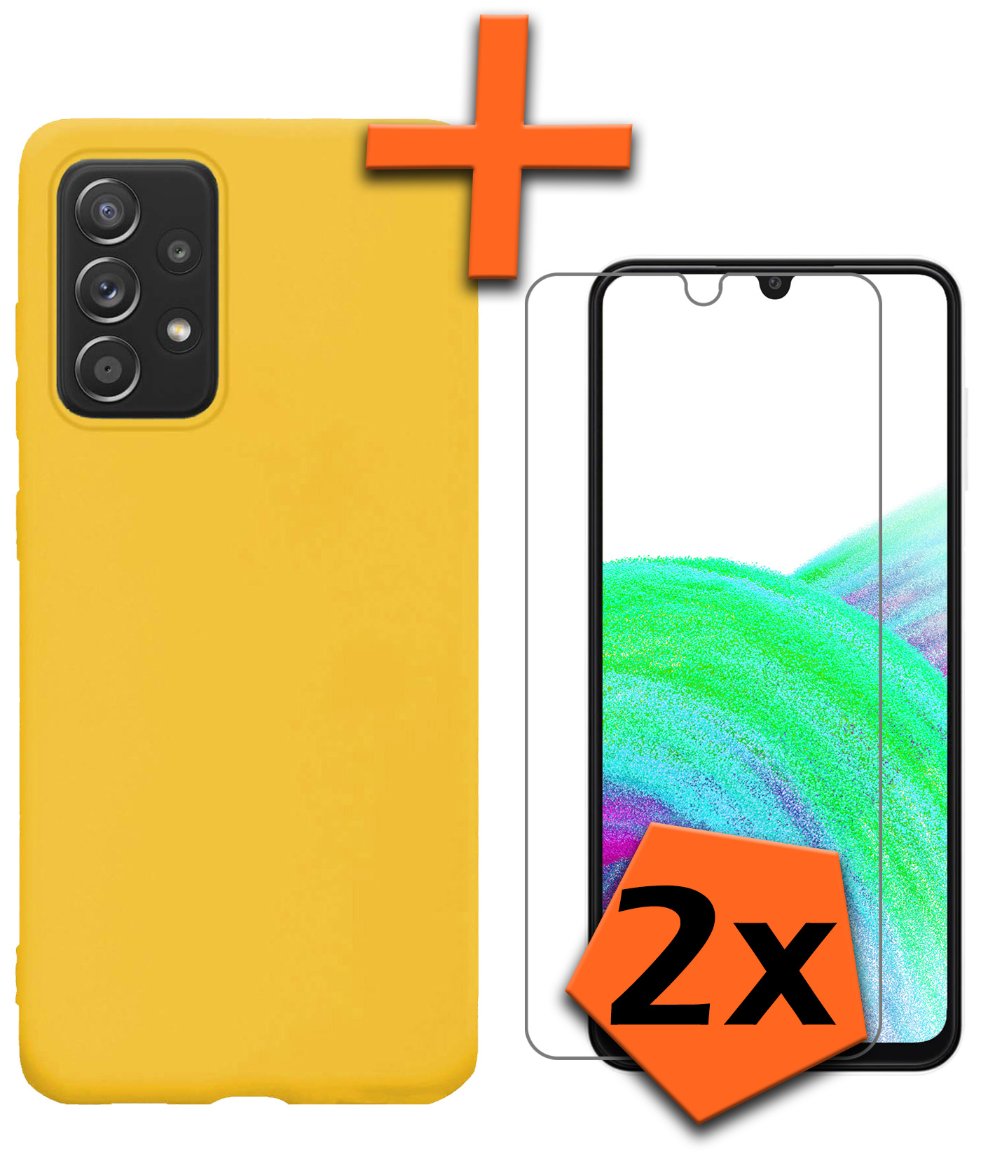 Nomfy Hoesje Geschikt voor Samsung A33 Hoesje Siliconen Cover Case Met 2x Screenprotector - Hoes Geschikt voor Samsung Galaxy A33 Hoes Back Case - Geel