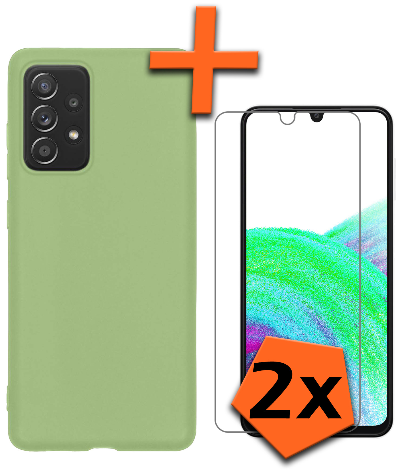 Nomfy Hoesje Geschikt voor Samsung A33 Hoesje Siliconen Cover Case Met 2x Screenprotector - Hoes Geschikt voor Samsung Galaxy A33 Hoes Back Case - Groen