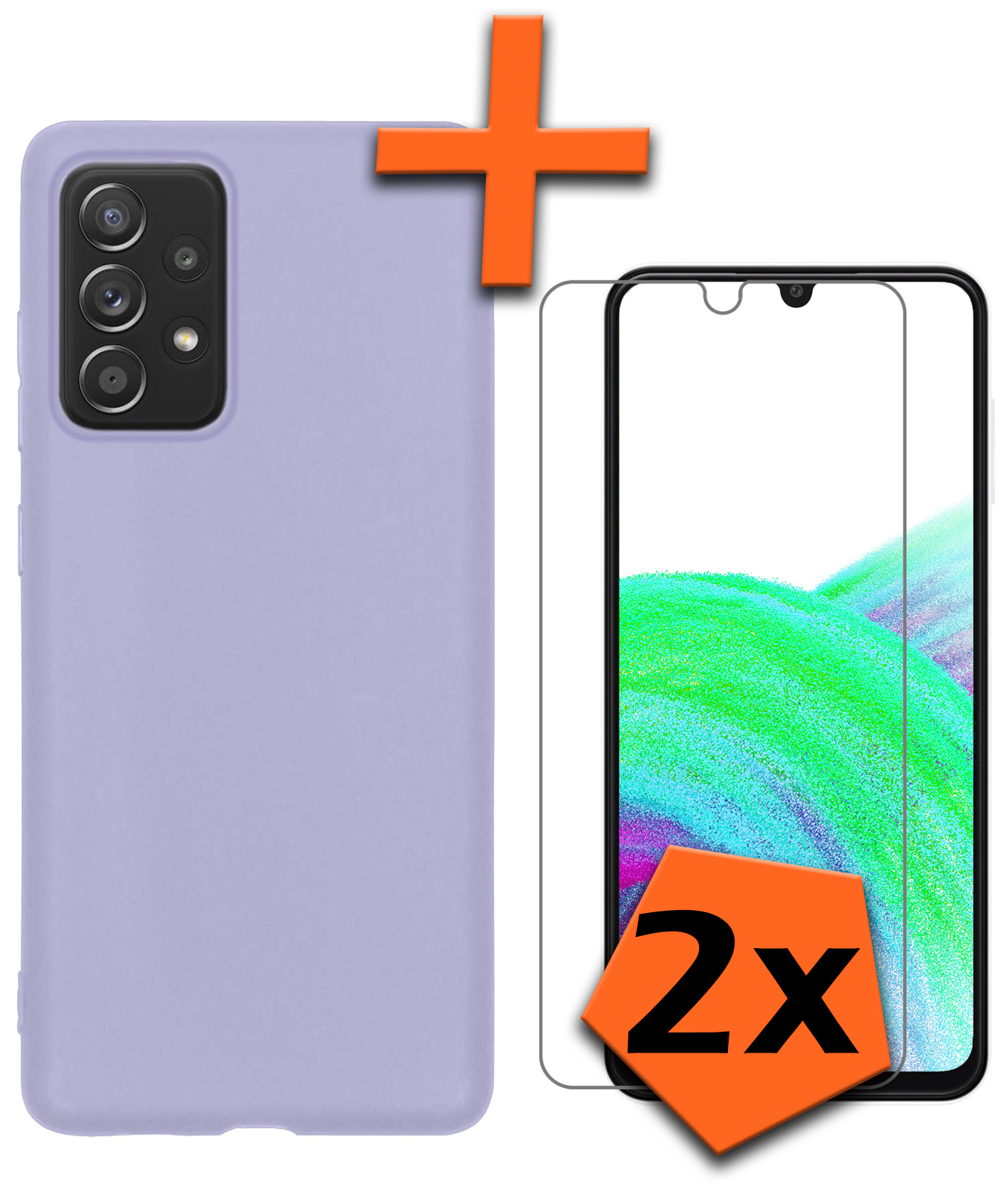 Nomfy Hoesje Geschikt voor Samsung A33 Hoesje Siliconen Cover Case Met 2x Screenprotector - Hoes Geschikt voor Samsung Galaxy A33 Hoes Back Case - Lila