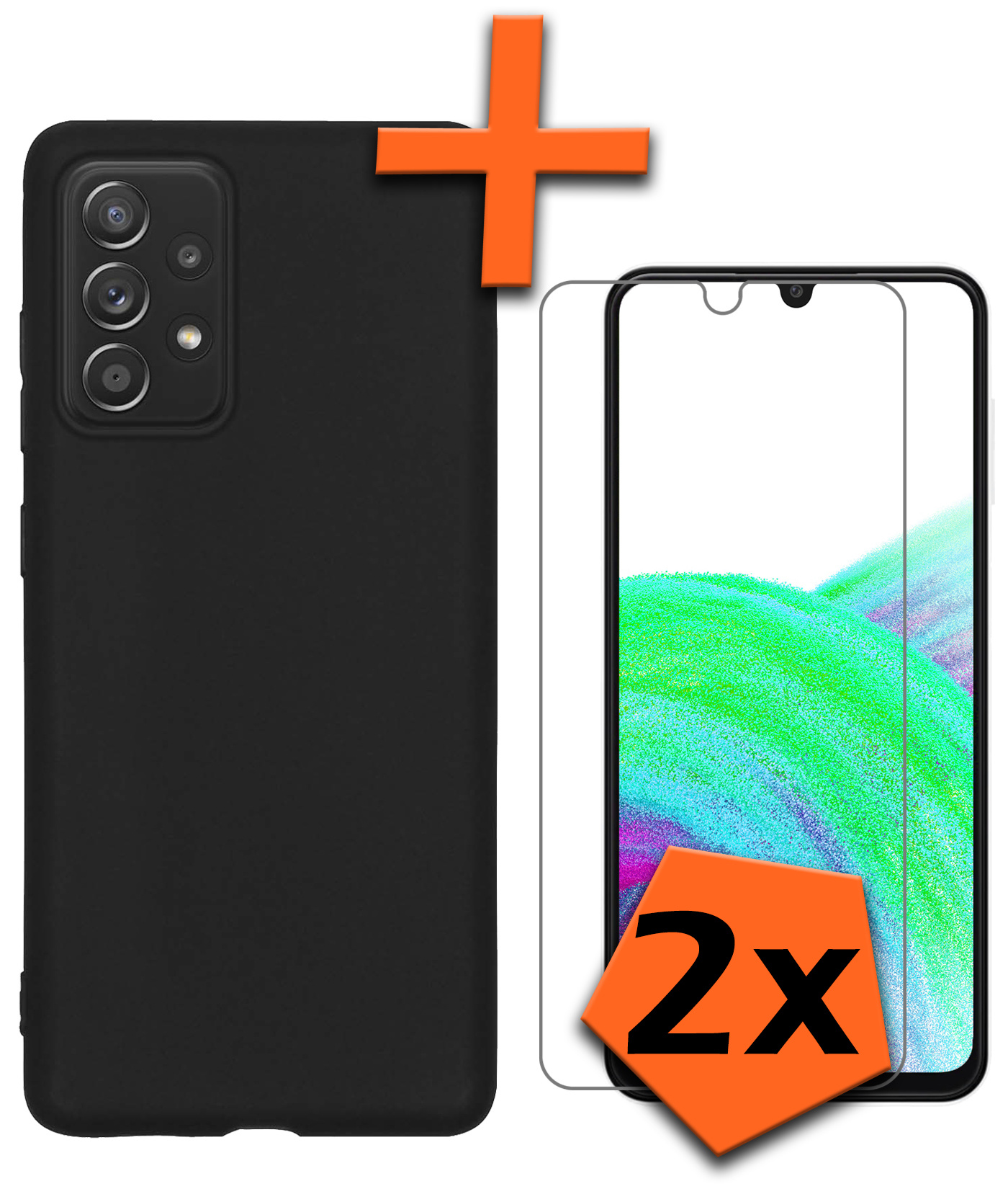 Nomfy Hoesje Geschikt voor Samsung A33 Hoesje Siliconen Cover Case Met 2x Screenprotector - Hoes Geschikt voor Samsung Galaxy A33 Hoes Back Case - Zwart