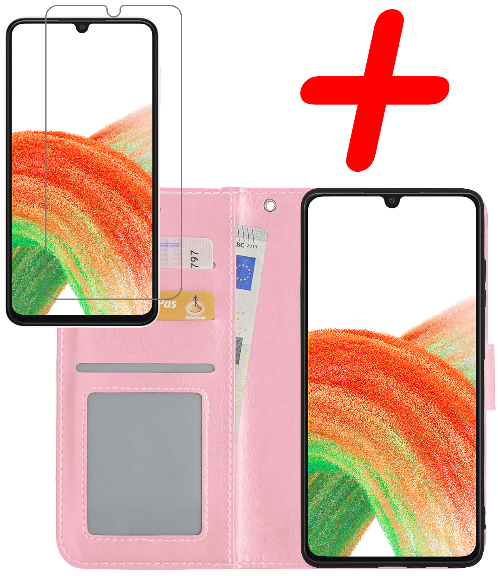 BASEY. Hoes Geschikt voor Samsung A33 Hoesje Bookcase Hoes Flip Case Book Cover Met Screenprotector - Hoesje Geschikt voor Samsung Galaxy A33 Hoes Book Case Hoesje - Lichtroze