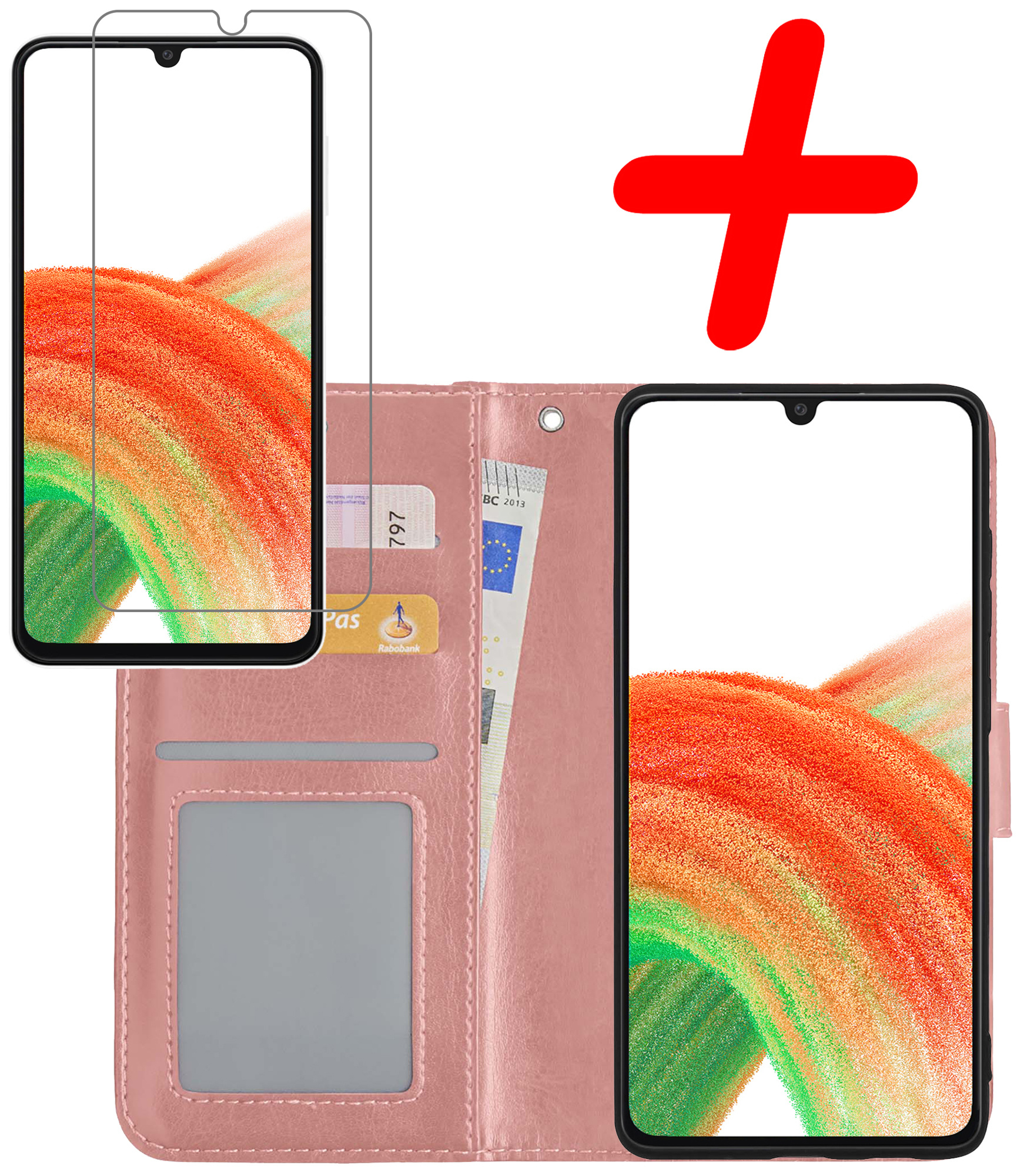 BASEY. Hoes Geschikt voor Samsung A33 Hoesje Bookcase Hoes Flip Case Book Cover Met Screenprotector - Hoesje Geschikt voor Samsung Galaxy A33 Hoes Book Case Hoesje - Rosé goud