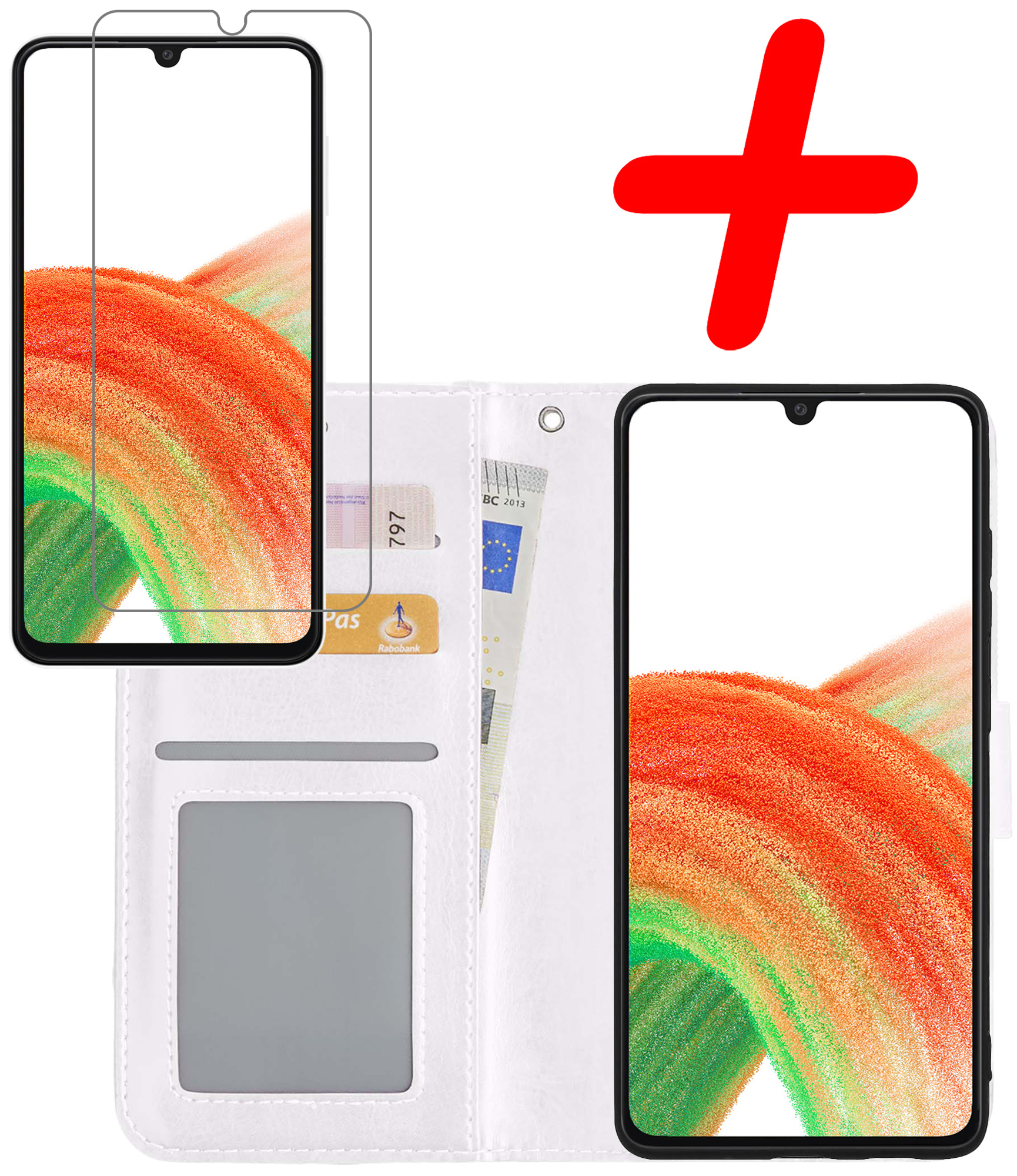 BASEY. Hoes Geschikt voor Samsung A33 Hoesje Bookcase Hoes Flip Case Book Cover Met Screenprotector - Hoesje Geschikt voor Samsung Galaxy A33 Hoes Book Case Hoesje - Wit