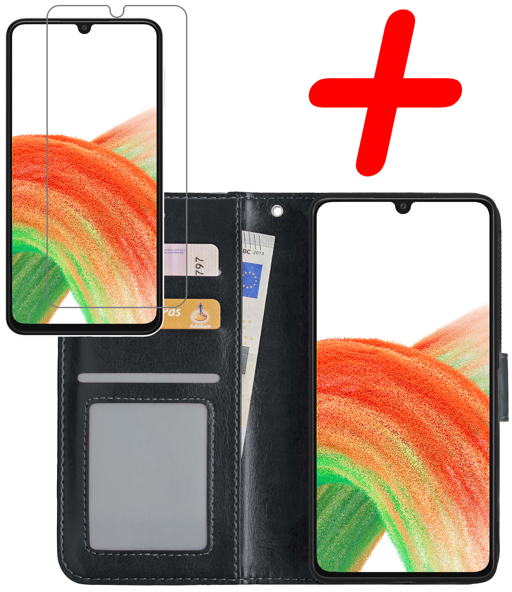 BASEY. Hoes Geschikt voor Samsung A33 Hoesje Bookcase Hoes Flip Case Book Cover Met Screenprotector - Hoesje Geschikt voor Samsung Galaxy A33 Hoes Book Case Hoesje - Zwart