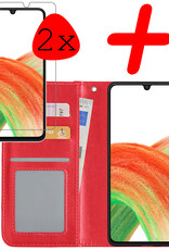 BASEY. Hoes Geschikt voor Samsung A33 Hoesje Bookcase Hoes Flip Case Book Cover Met 2x Screenprotector - Hoesje Geschikt voor Samsung Galaxy A33 Hoes Book Case Hoesje - Rood