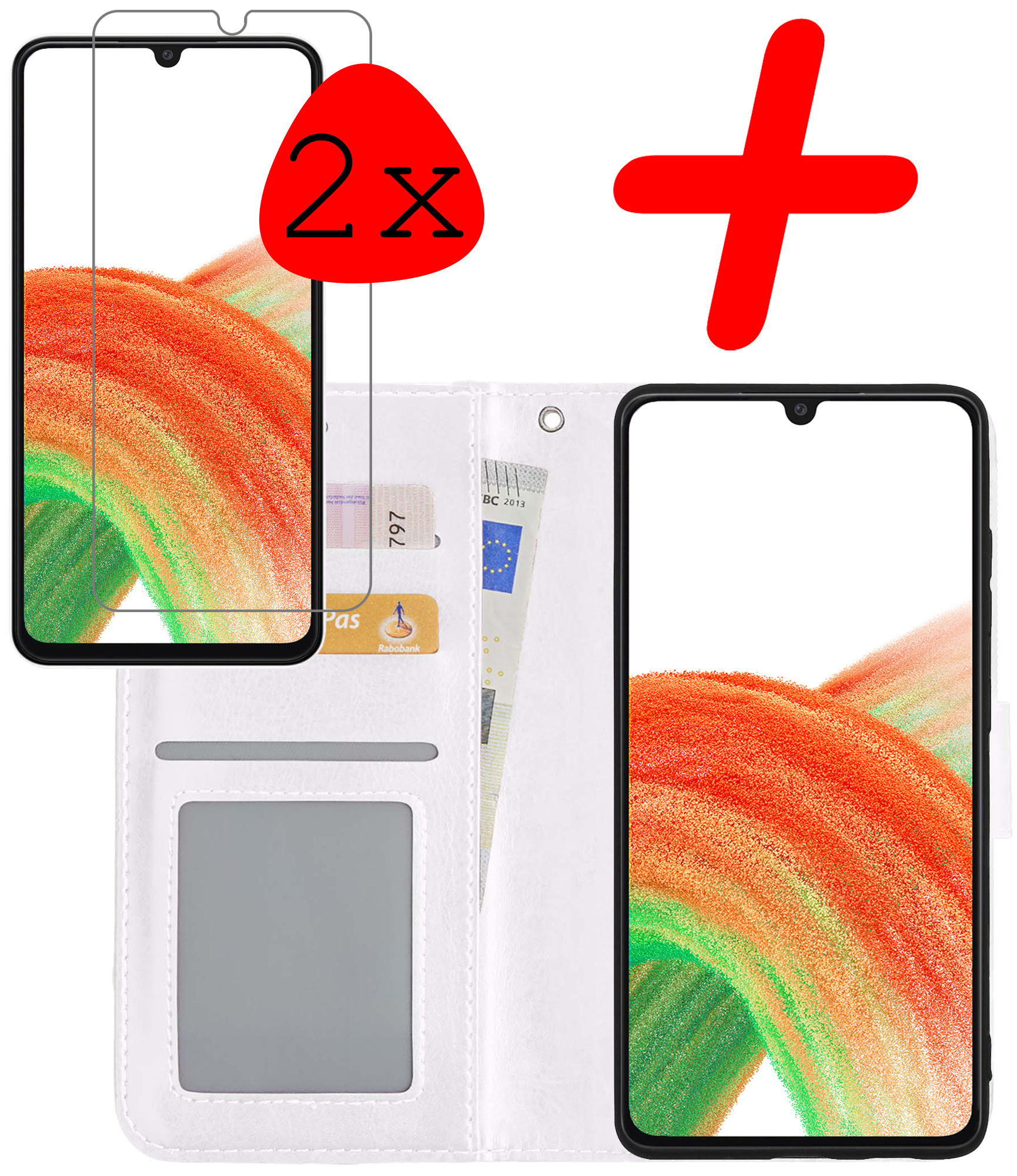 BASEY. Hoes Geschikt voor Samsung A33 Hoesje Bookcase Hoes Flip Case Book Cover Met 2x Screenprotector - Hoesje Geschikt voor Samsung Galaxy A33 Hoes Book Case Hoesje - Wit