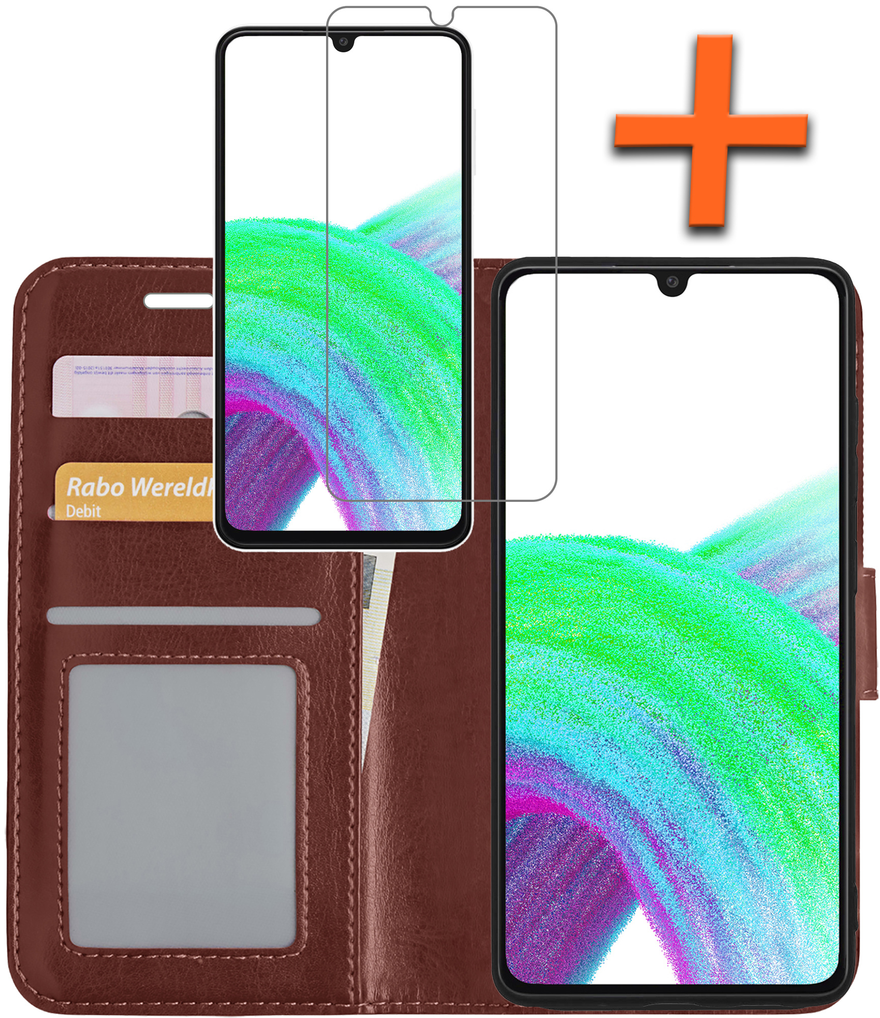 Nomfy Hoesje Geschikt voor Samsung A33 Hoes Bookcase Flipcase Book Cover Met Screenprotector - Hoes Geschikt voor Samsung Galaxy A33 Hoesje Book Case - Bruin