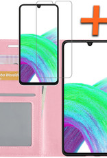 Nomfy Hoesje Geschikt voor Samsung A33 Hoes Bookcase Flipcase Book Cover Met Screenprotector - Hoes Geschikt voor Samsung Galaxy A33 Hoesje Book Case - Lichtroze