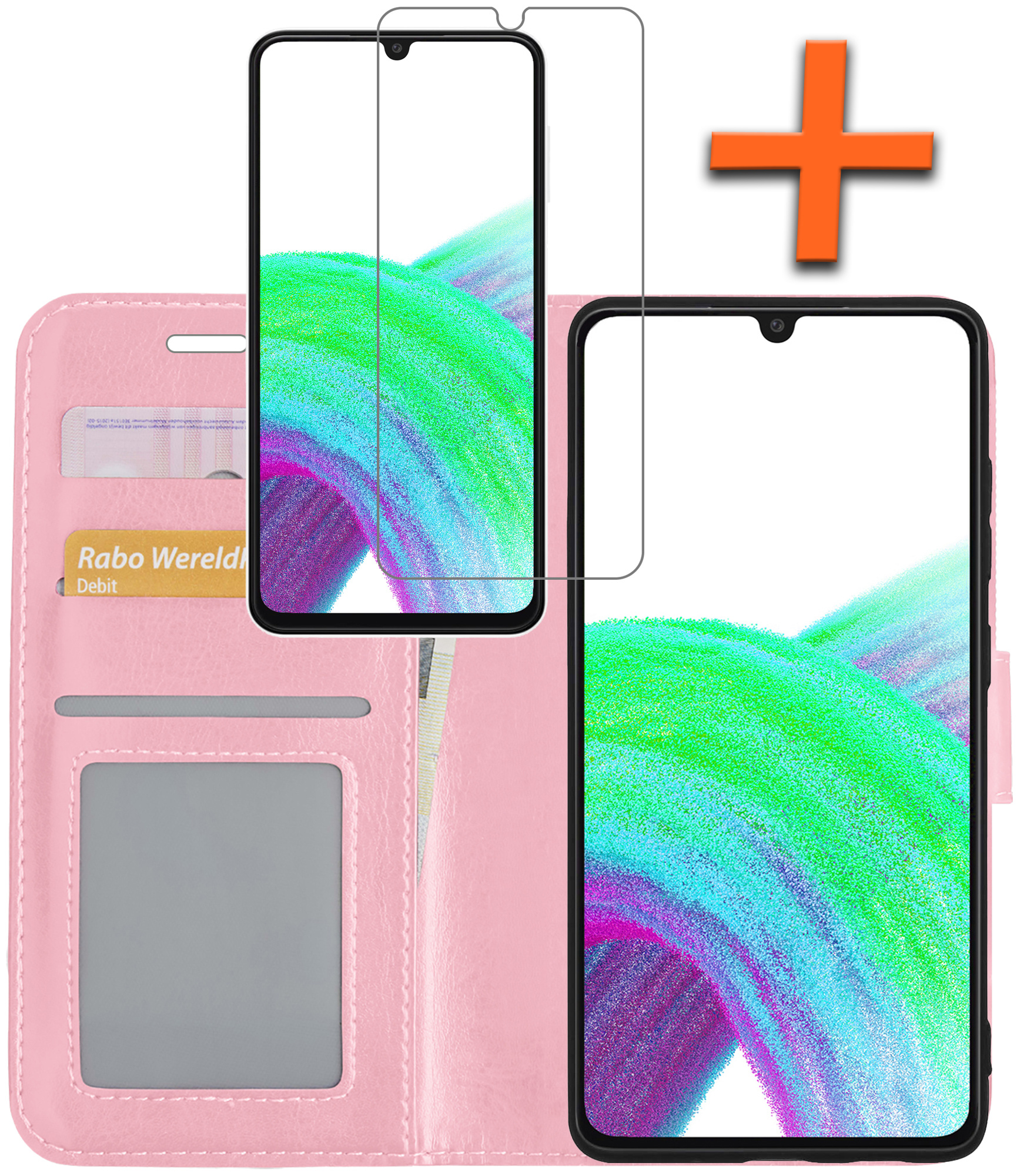 Nomfy Hoesje Geschikt voor Samsung A33 Hoes Bookcase Flipcase Book Cover Met Screenprotector - Hoes Geschikt voor Samsung Galaxy A33 Hoesje Book Case - Lichtroze