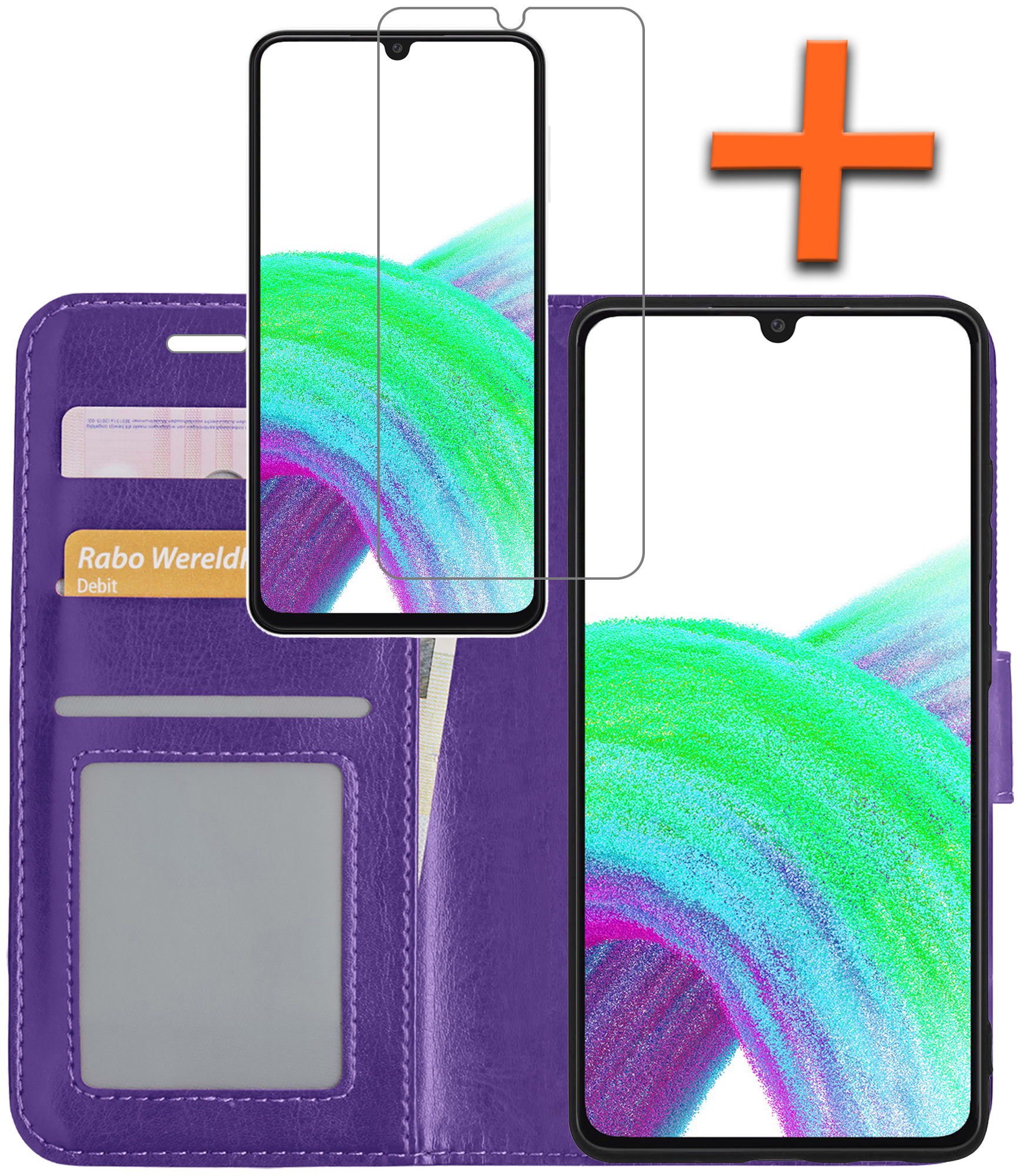 Nomfy Hoesje Geschikt voor Samsung A33 Hoes Bookcase Flipcase Book Cover Met Screenprotector - Hoes Geschikt voor Samsung Galaxy A33 Hoesje Book Case - Paars