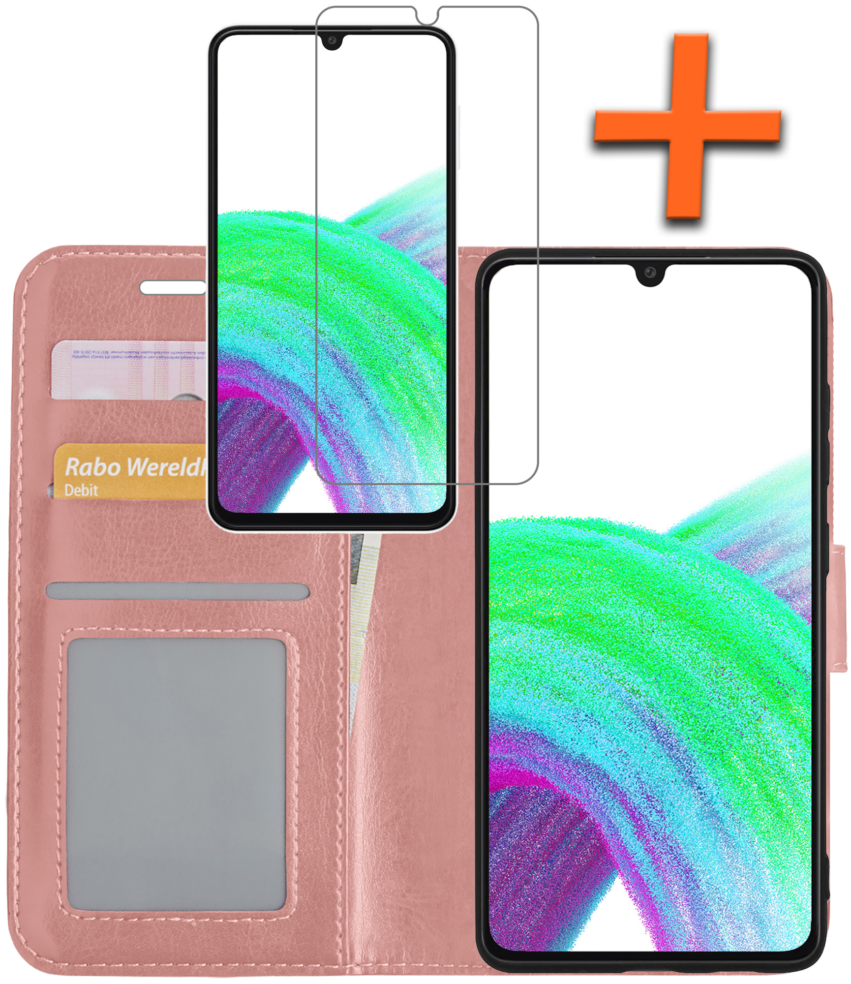 Nomfy Hoesje Geschikt voor Samsung A33 Hoes Bookcase Flipcase Book Cover Met Screenprotector - Hoes Geschikt voor Samsung Galaxy A33 Hoesje Book Case - Rosé goud