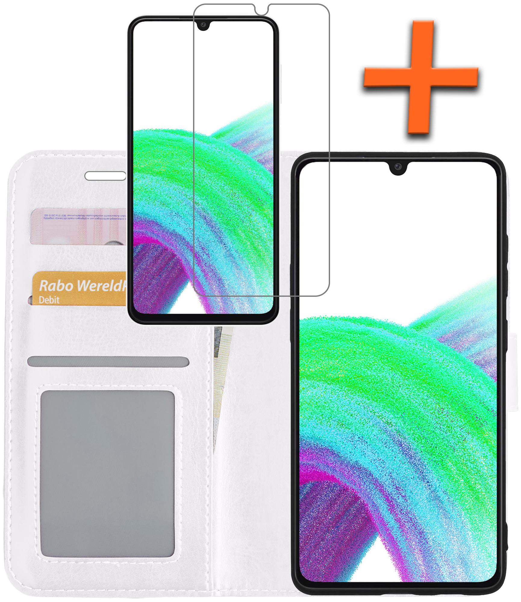 Nomfy Hoesje Geschikt voor Samsung A33 Hoes Bookcase Flipcase Book Cover Met Screenprotector - Hoes Geschikt voor Samsung Galaxy A33 Hoesje Book Case - Wit