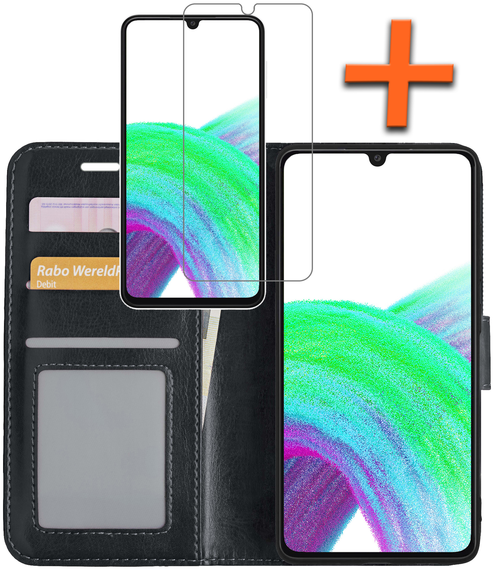 Nomfy Hoesje Geschikt voor Samsung A33 Hoes Bookcase Flipcase Book Cover Met Screenprotector - Hoes Geschikt voor Samsung Galaxy A33 Hoesje Book Case - Zwart