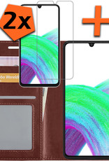 Nomfy Hoesje Geschikt voor Samsung A33 Hoes Bookcase Flipcase Book Cover Met 2x Screenprotector - Hoes Geschikt voor Samsung Galaxy A33 Hoesje Book Case - Bruin