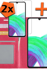 Nomfy Hoesje Geschikt voor Samsung A33 Hoes Bookcase Flipcase Book Cover Met 2x Screenprotector - Hoes Geschikt voor Samsung Galaxy A33 Hoesje Book Case - Donkerroze
