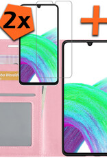 Nomfy Hoesje Geschikt voor Samsung A33 Hoes Bookcase Flipcase Book Cover Met 2x Screenprotector - Hoes Geschikt voor Samsung Galaxy A33 Hoesje Book Case - Lichtroze