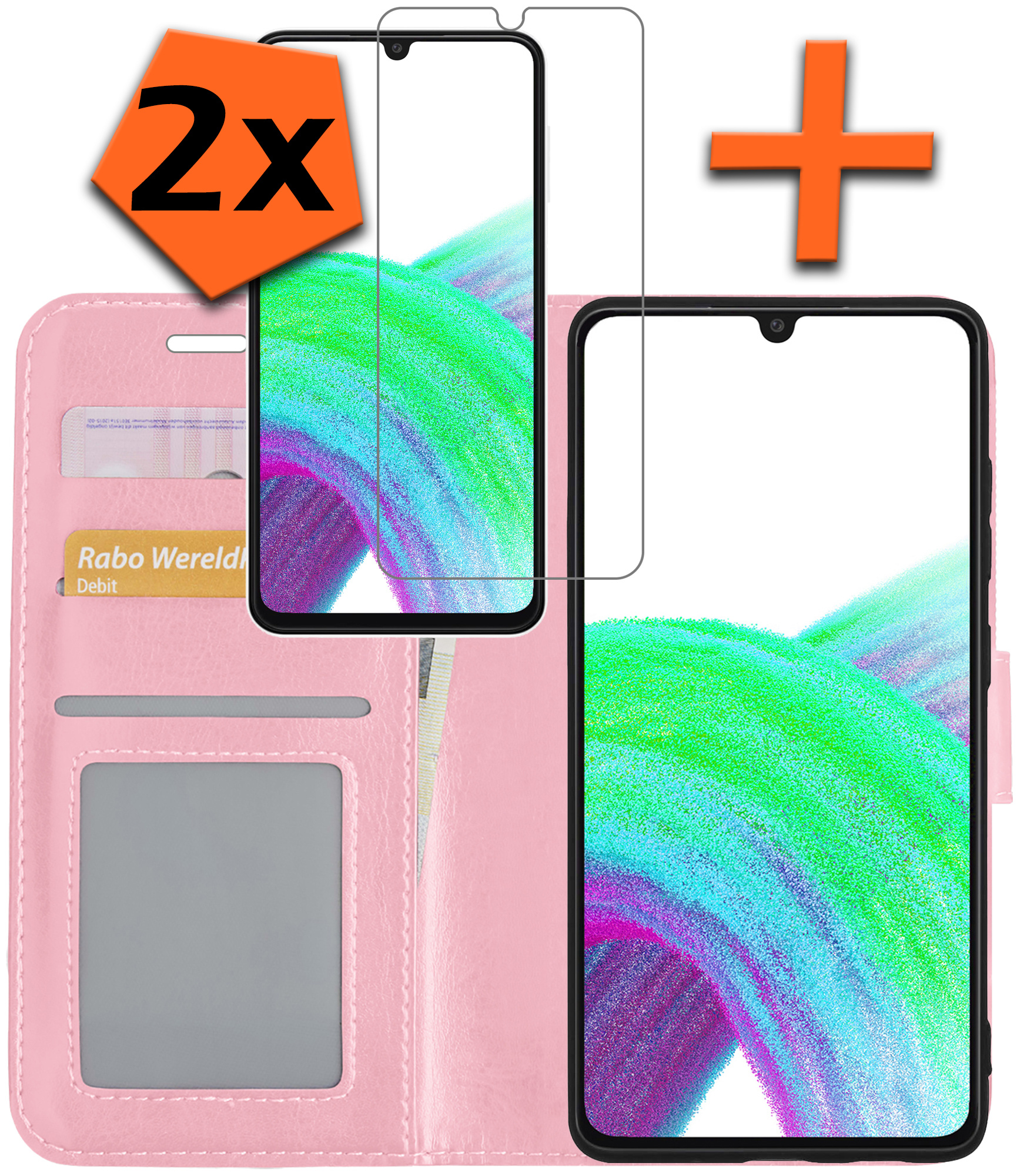 Nomfy Hoesje Geschikt voor Samsung A33 Hoes Bookcase Flipcase Book Cover Met 2x Screenprotector - Hoes Geschikt voor Samsung Galaxy A33 Hoesje Book Case - Lichtroze