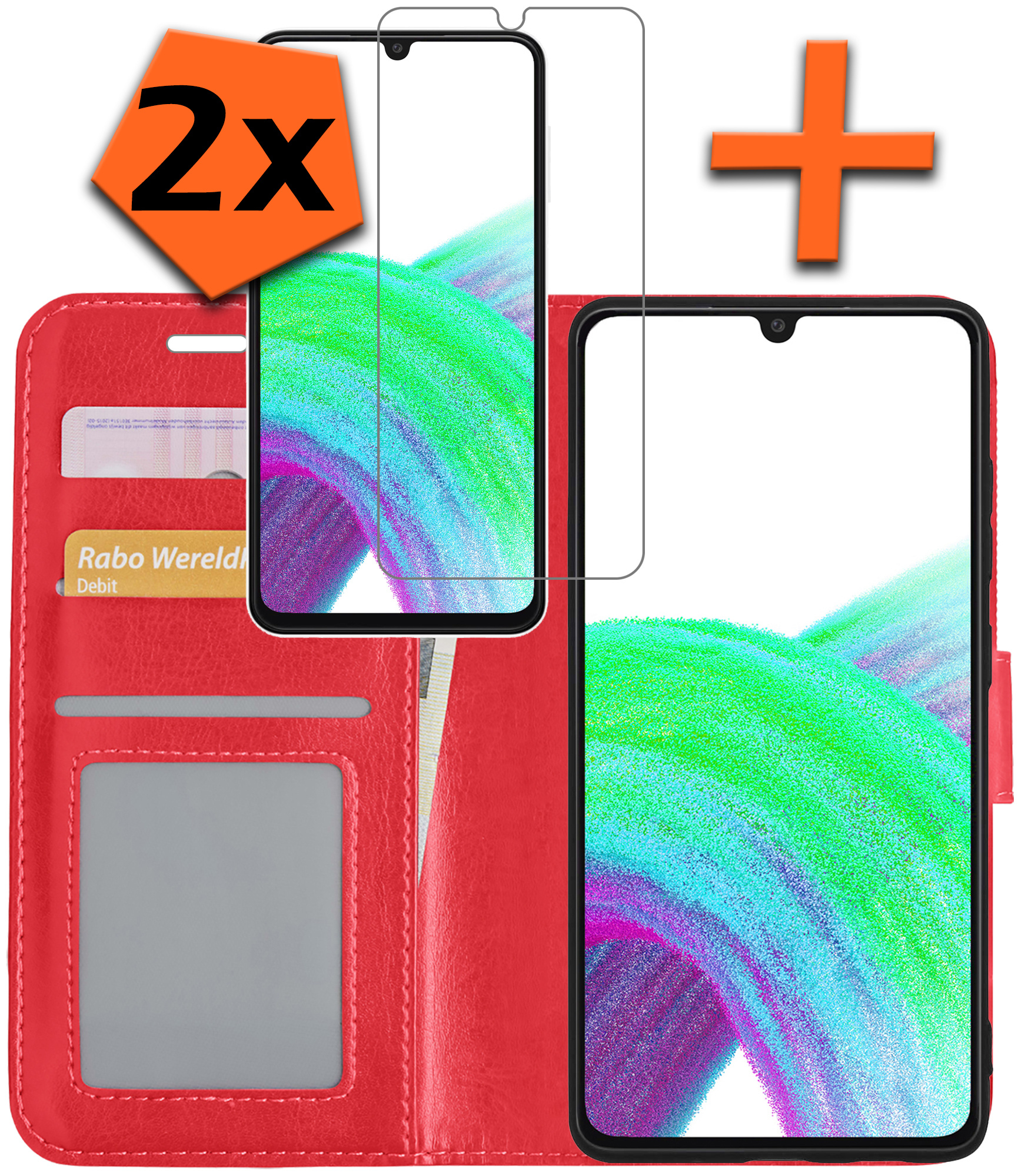 Nomfy Hoesje Geschikt voor Samsung A33 Hoes Bookcase Flipcase Book Cover Met 2x Screenprotector - Hoes Geschikt voor Samsung Galaxy A33 Hoesje Book Case - Rood
