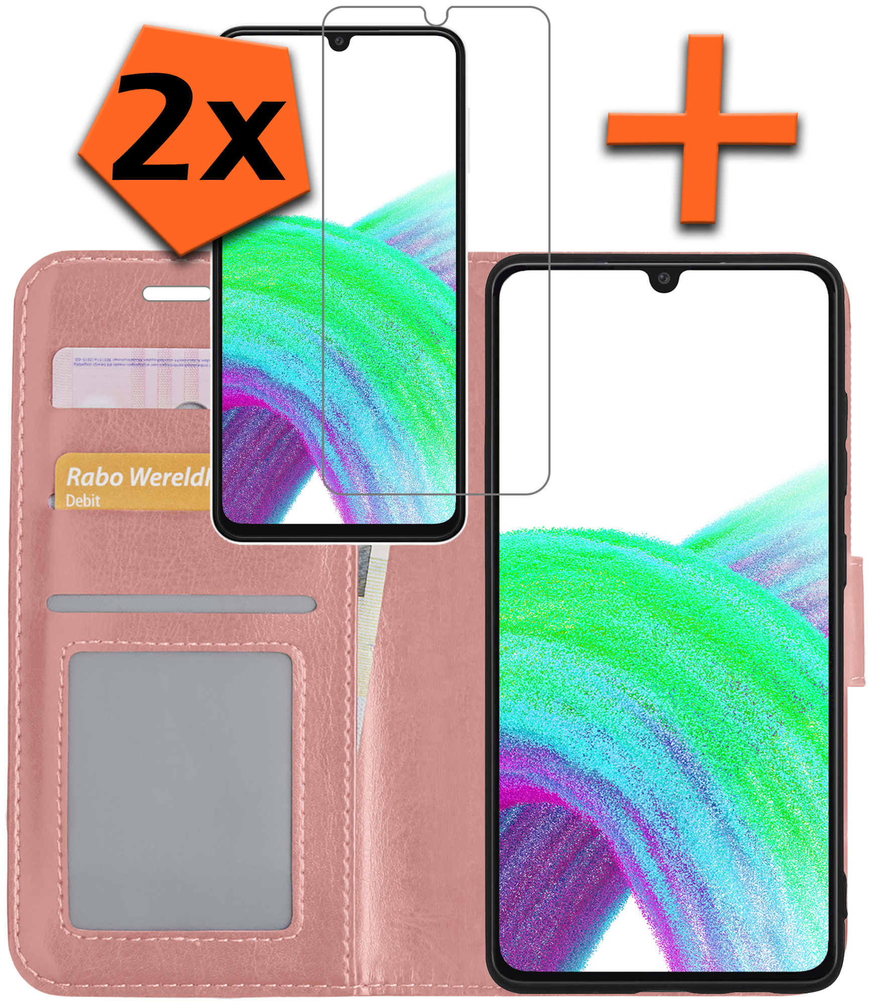 Nomfy Hoesje Geschikt voor Samsung A33 Hoes Bookcase Flipcase Book Cover Met 2x Screenprotector - Hoes Geschikt voor Samsung Galaxy A33 Hoesje Book Case - Rosé goud